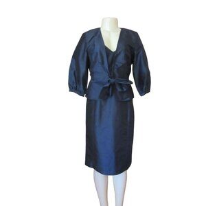 Vintage New w Tags, Talbots Navy Blue Pure Silk Dress w Jacket SZ 8